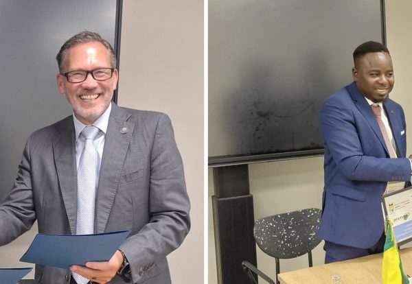 Signatures du MoU avec ASTM International (à gauche) et de la convention cadre avec l'ANM du Bénin (à droite), en marge de l'Assemblée Annuelle de l'ISO à Paris
